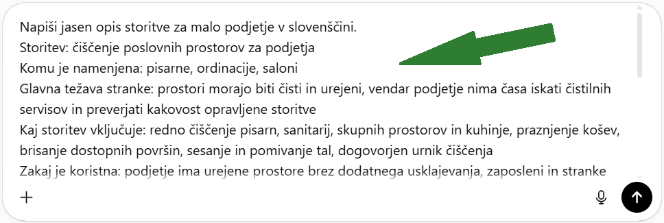 ChatGPT polje za sporočilo